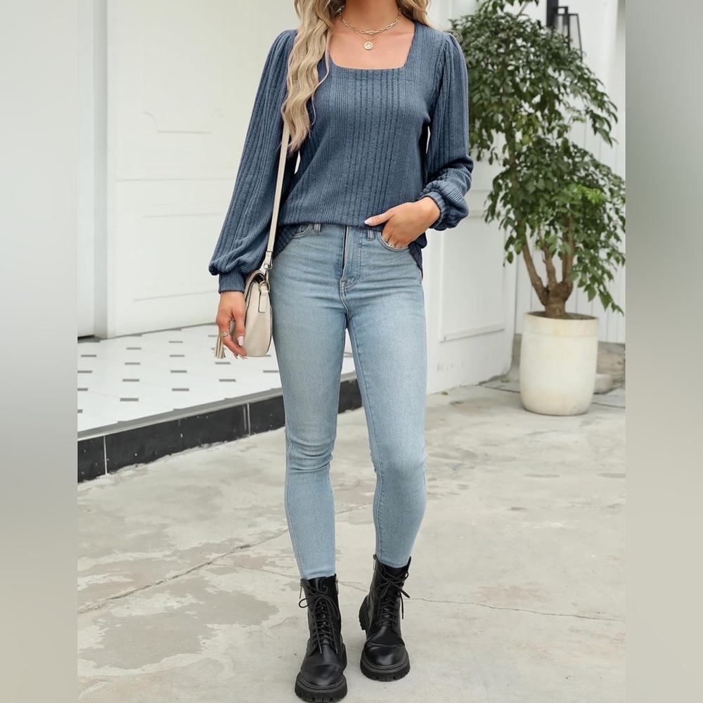 💕Mansy Women's Long Sleeve Tops Square Neck Tunics Loose Fit Fall Shirts …
